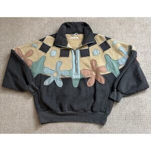 Free People We The Free Flower Power Pullover Gray Multi Size XS Half Zip Fleece